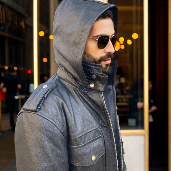 AMJ Lloyd Stylish Black Diamond Original Cowhide Leather Jacket - Picture 5 of 11